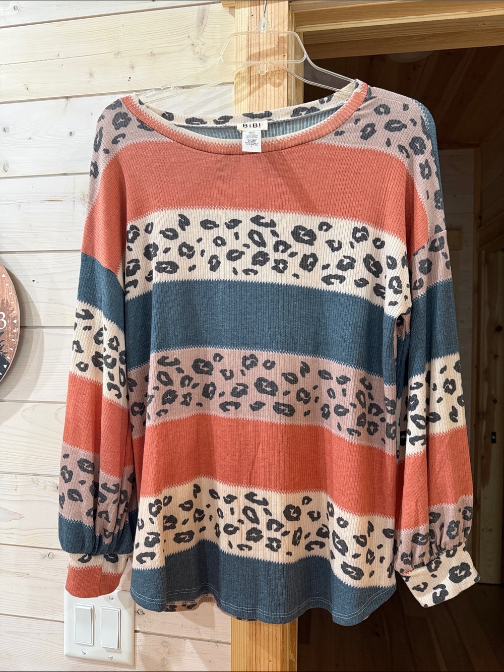 BiBi Coral, Blue & Cream Leopard Stripe Knit top